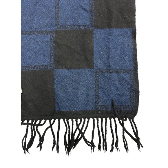 Versace Mens Blue & Black 100% Wool Checkered Scarf - Picture 7 of 8